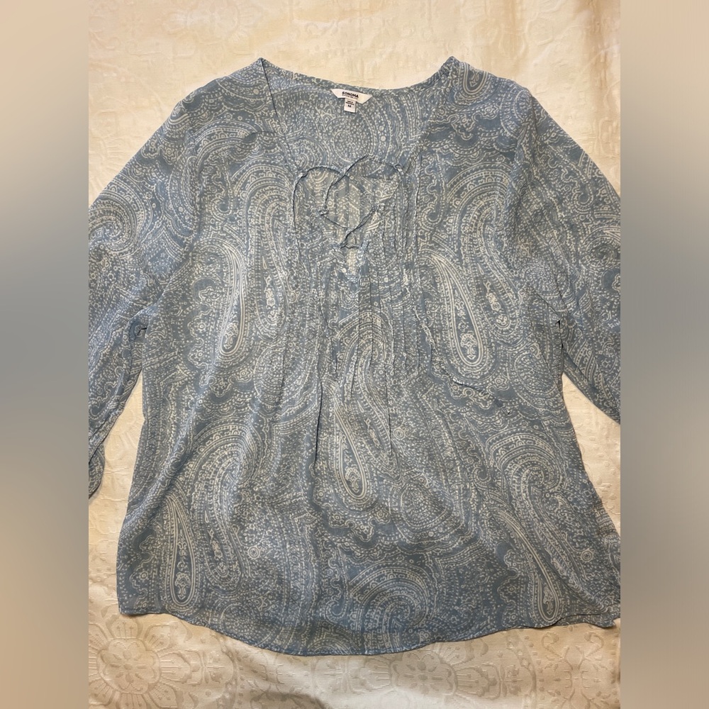 Sonoma Paisley Peasant Bohemian Blue Top M